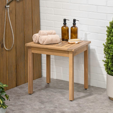 Archer 18.9" Modern Classic Square Slatted Solid Acacia Wood Indoor/Outdoor Adirondack Side Table